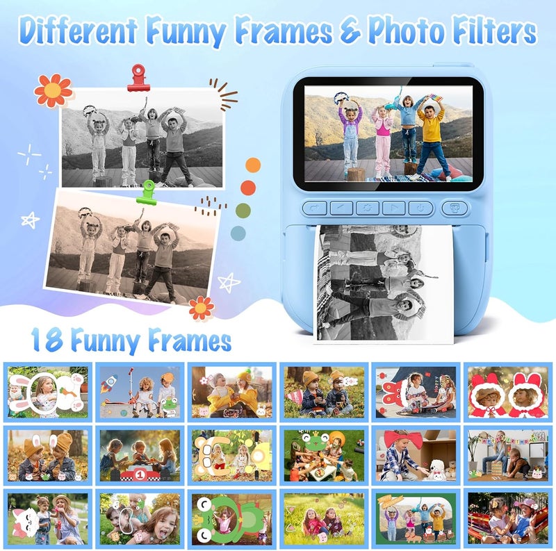 Gofunly Kids Camera Instant Print, 3.0" HD 32MP Birthday Gifts for 3-12 Year Old Girls Boys, 1080P Digital Camera for Toddler Children, Portable Toy with 32GB SD Card-Blue - Image 5